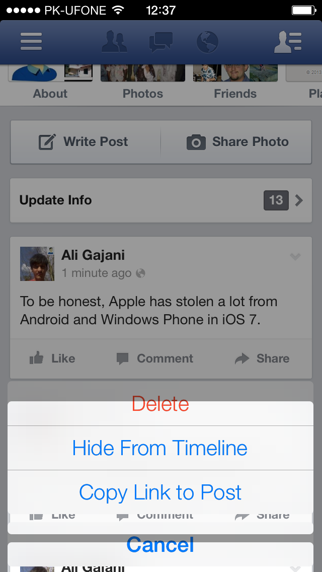 Facebook iOS 7 UI Glitch